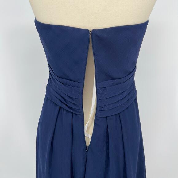 David’s Bridal Marine Navy Blue Dress 10 Strapless Crepe Chiffon Ruched Cascade - Picture 4 of 12